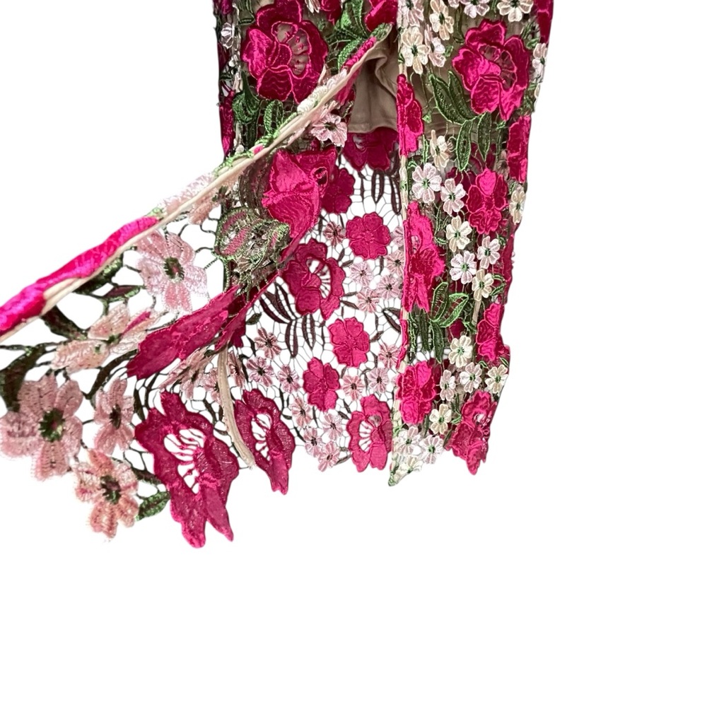 Xscape Pink and Cream Floral Lace Midi Dress - Picture 12 of 13